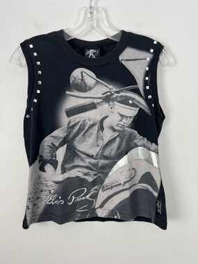 Elvis Presley Dragonfly 90s Graphic Studded Biker Victory Motorcycle Muscle Tee